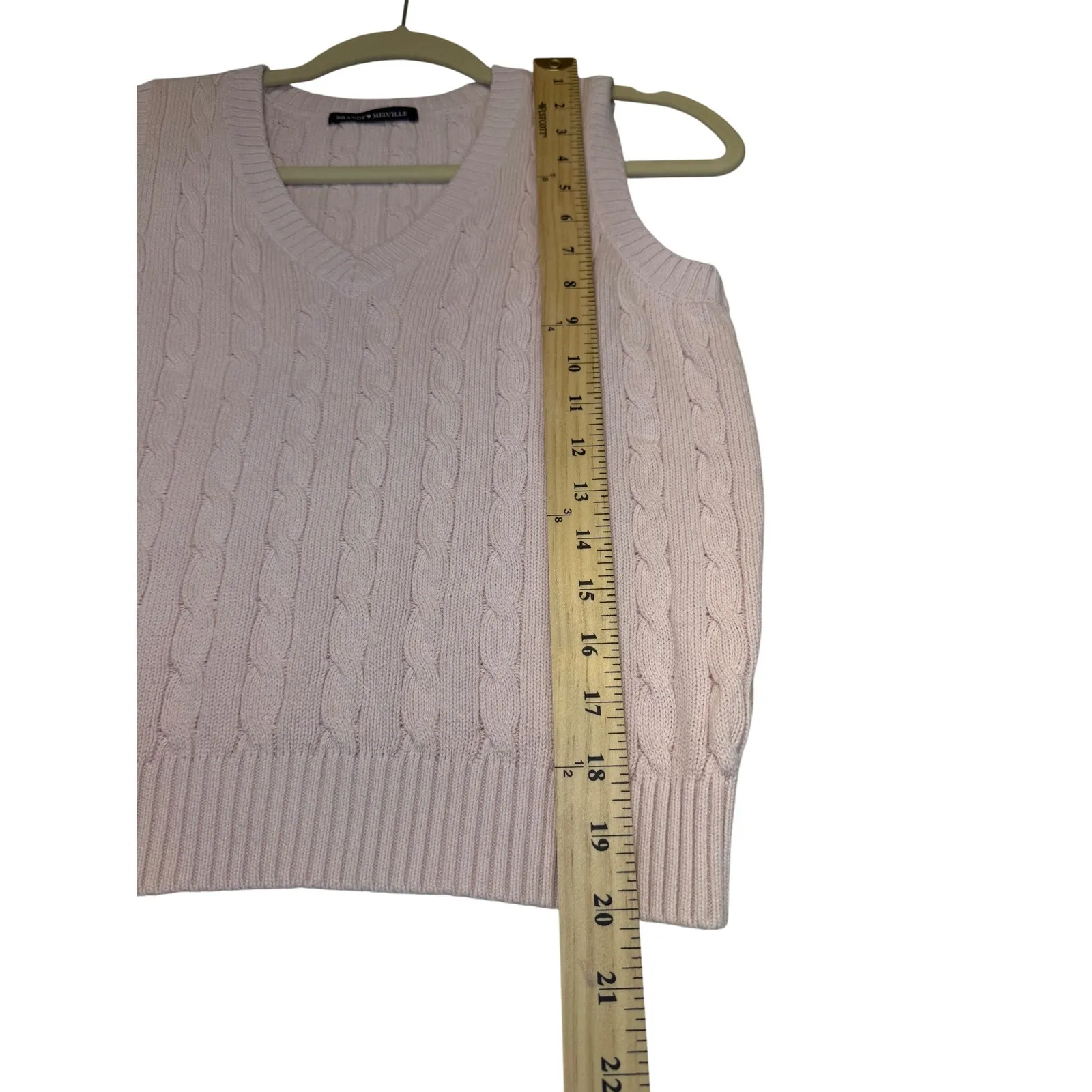 Brandy Melville Pink Cable Knit V Neck Sweater Vest Preppy Casual Layering Small - Image 8