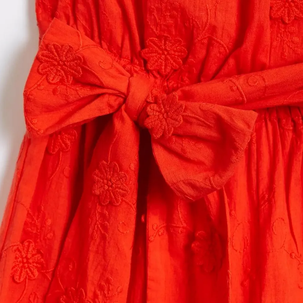 LOFT Beach Floral Embroidered Strapless Romper Red Orange Sz Medium NWT - Image 4