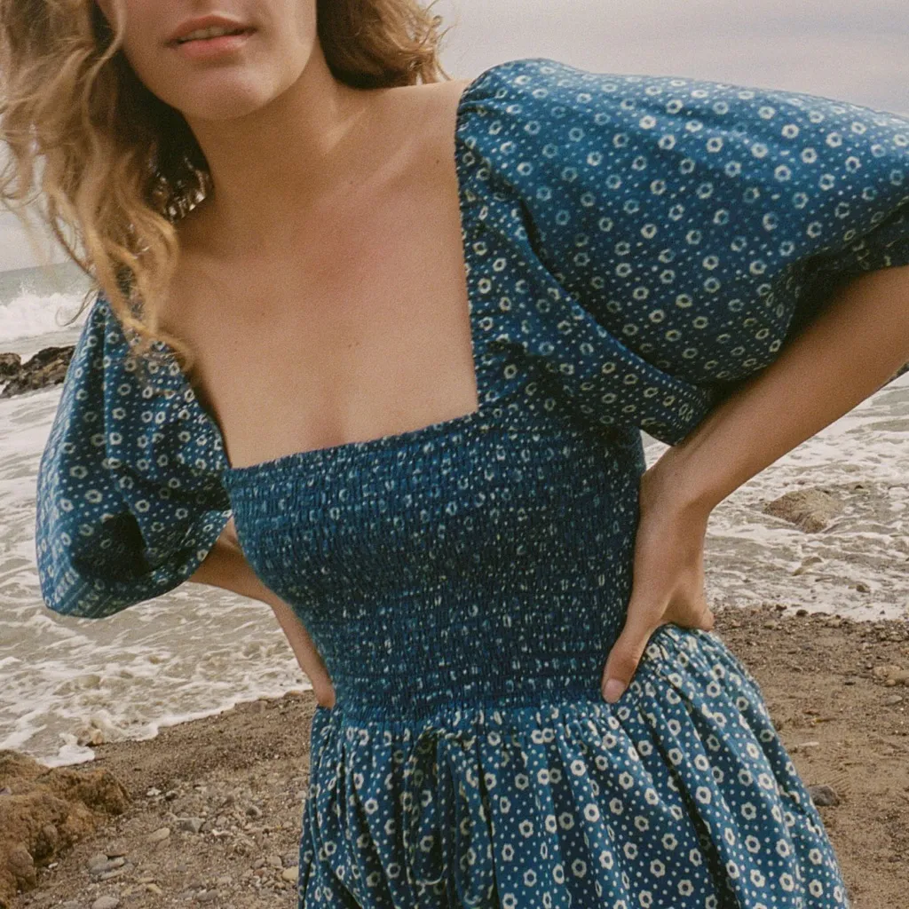 CHRISTY‎ DAWN The Katrina Dress In Indigo Petunia Dot Midi Smocked Size 1X - Image 2