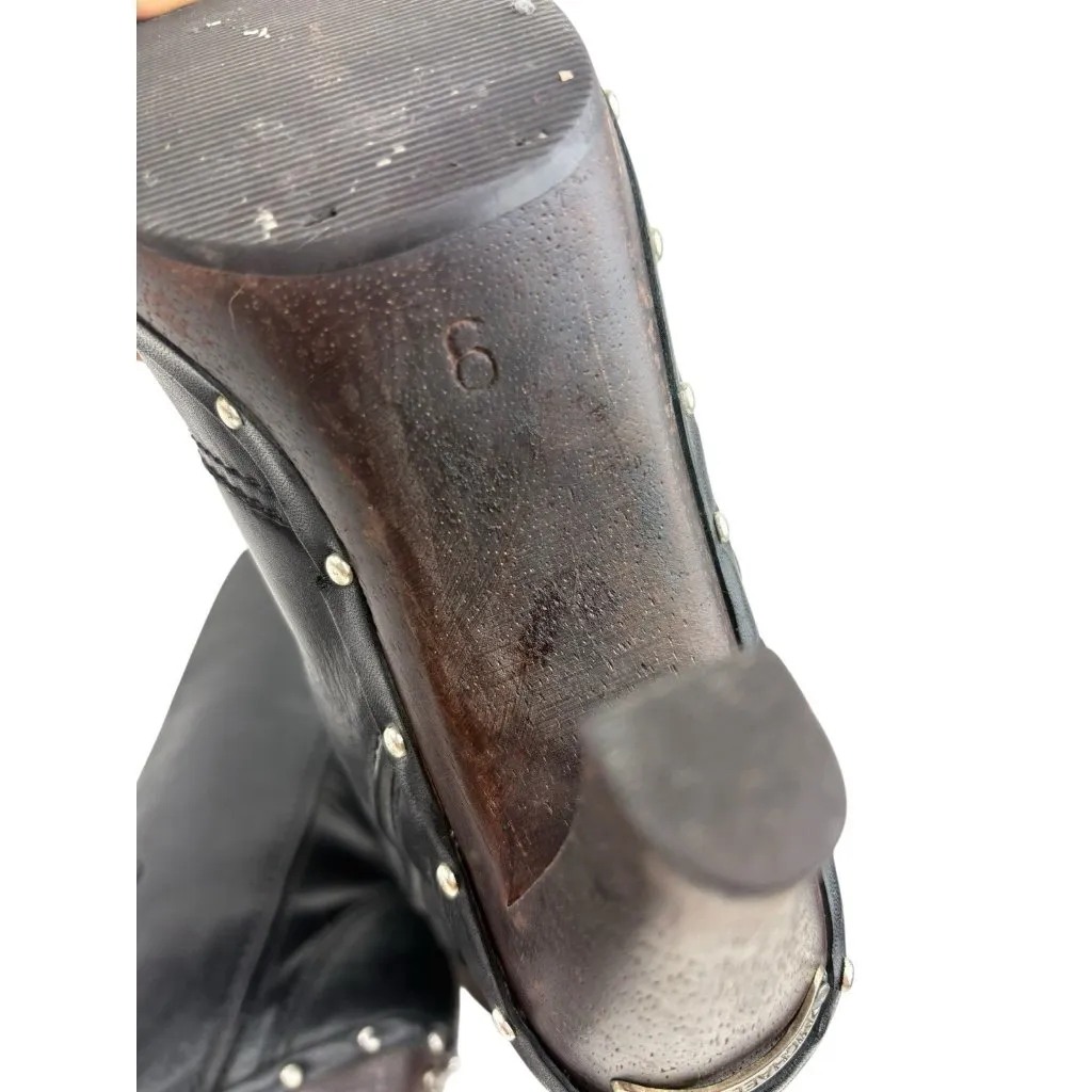 *Michael Kors Abagail Boots Womens Size 6 Black Leather Mid Calf Studded Heeled - Image 11