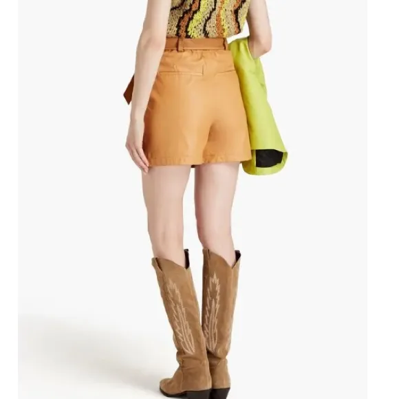 Walter Baker Velda Camel Leather Shorts size XL High Waist Paper Bag - Image 3