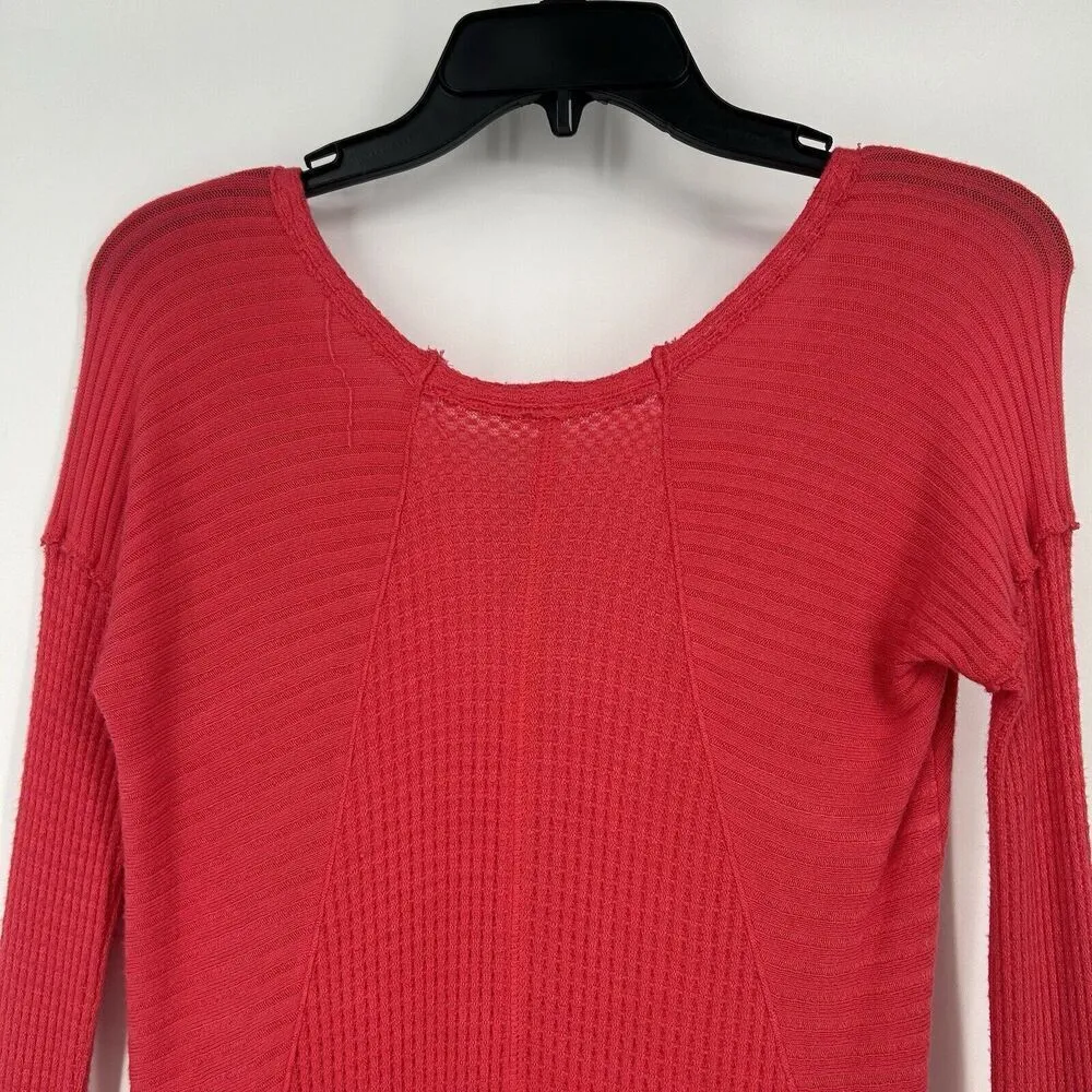 Free People Drippy Thermal Tunic Top Waffle Knit Pink High Low Long Slee… - Image 8