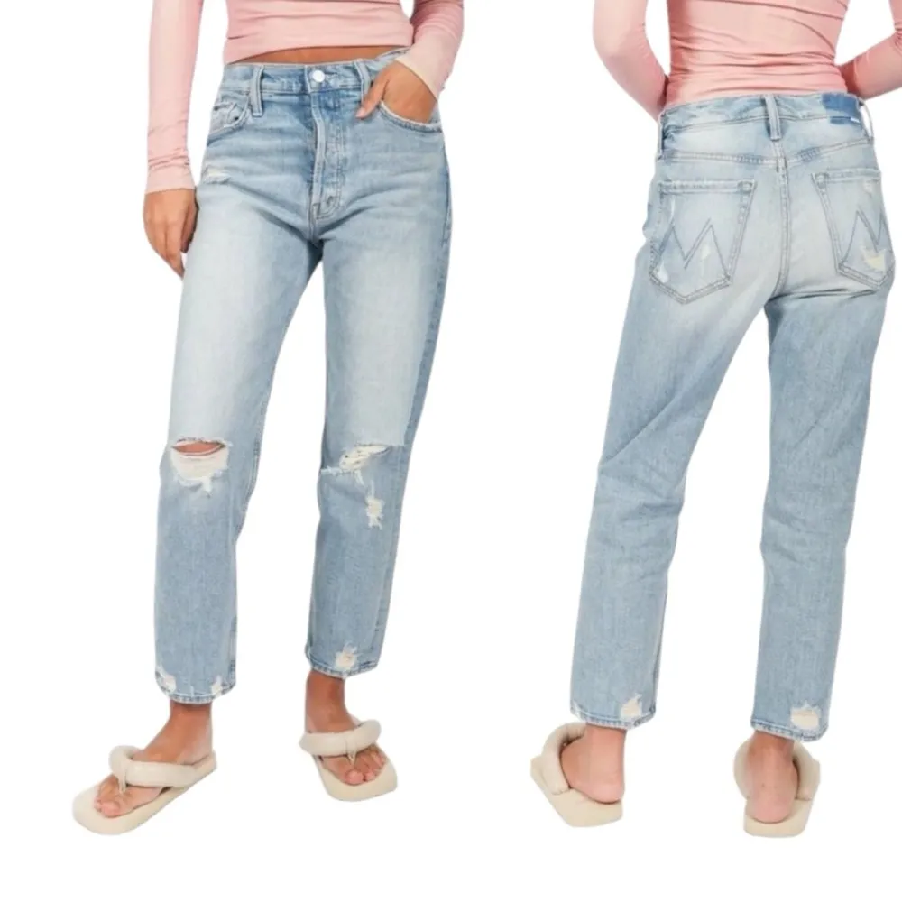 Mother Superior The Tomcat Distressed Straight Leg Jeans In The Confession 26 Blue - Image 4