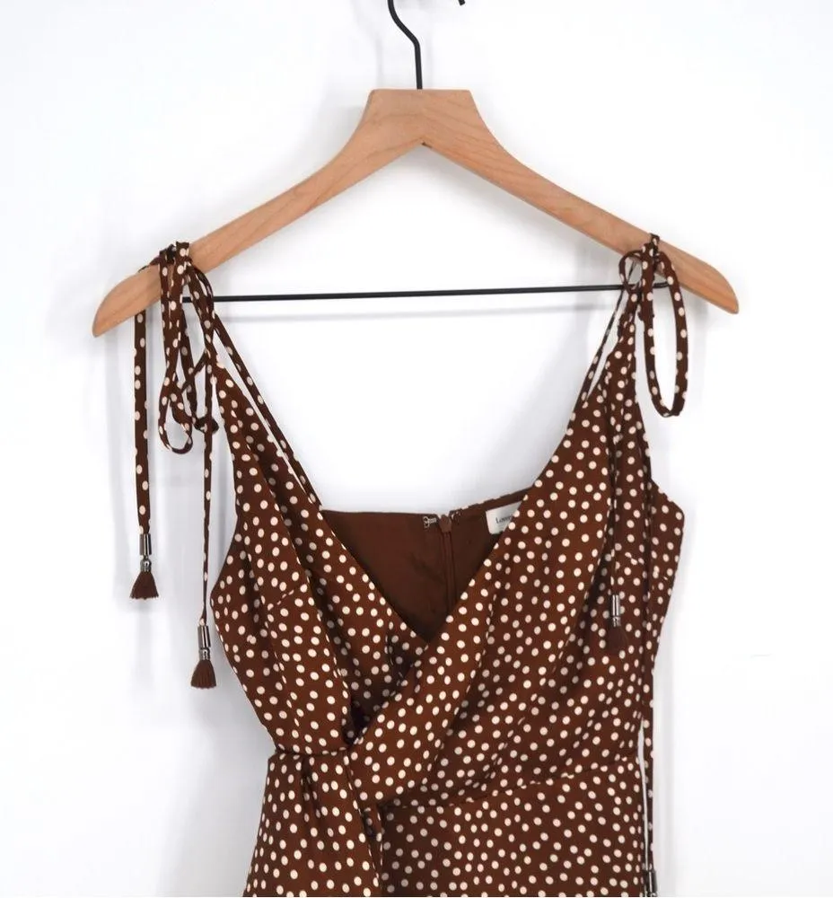Lovers and Friends Nelly Draped Mini Dress Polka Dot Brown White Women's XS - Image 3