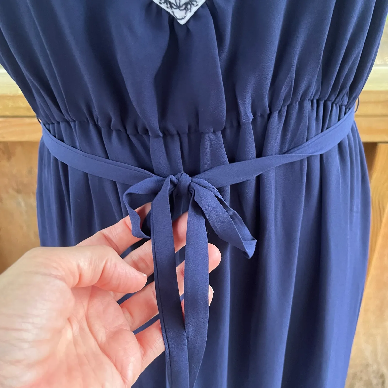 THML Women's Navy Embroidered Sleeveless Maxi Dress Size M. NEW - Image 7