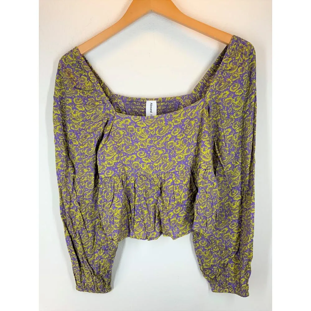 ABOUND NWT XS Floral Print Smock Top In Purple- Green Rosy Rose - Image 2