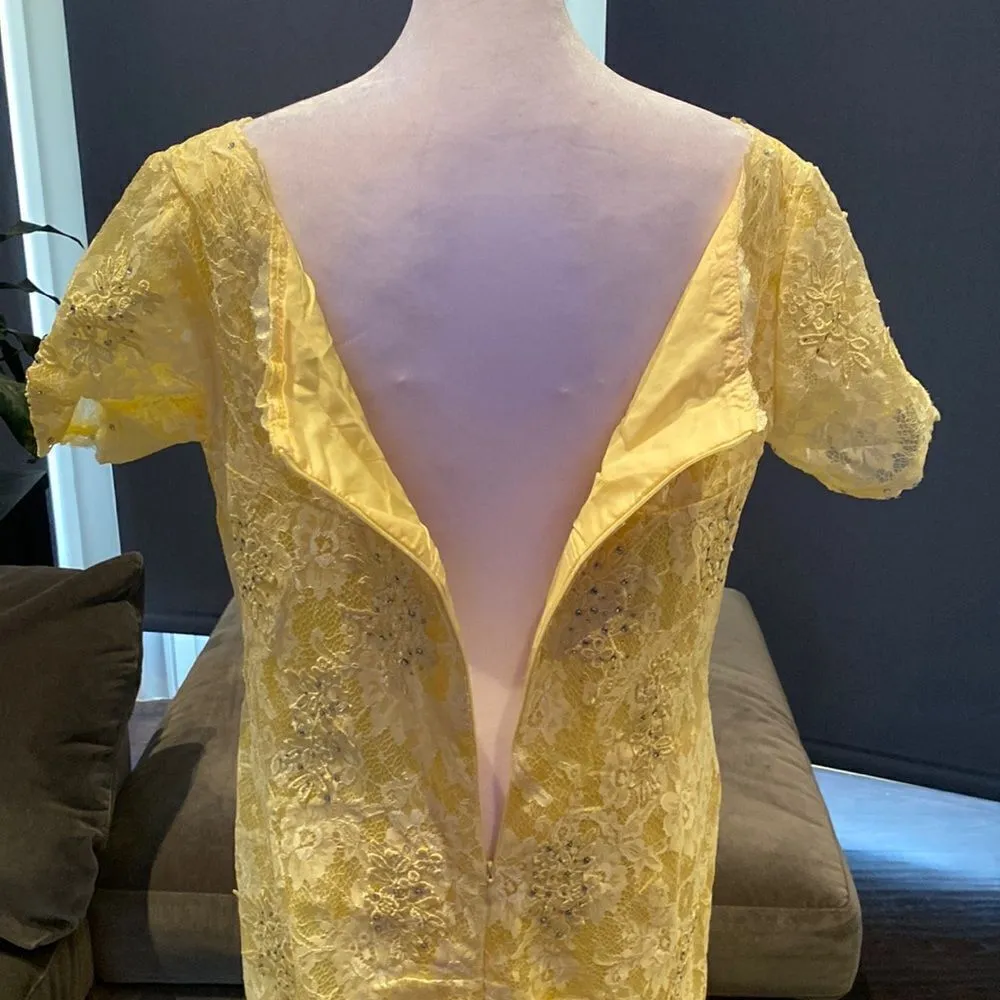 Women’s Yellow Lace Full Length Dress Mother of the Bride Small Train Size L Yellow Size L - Image 7