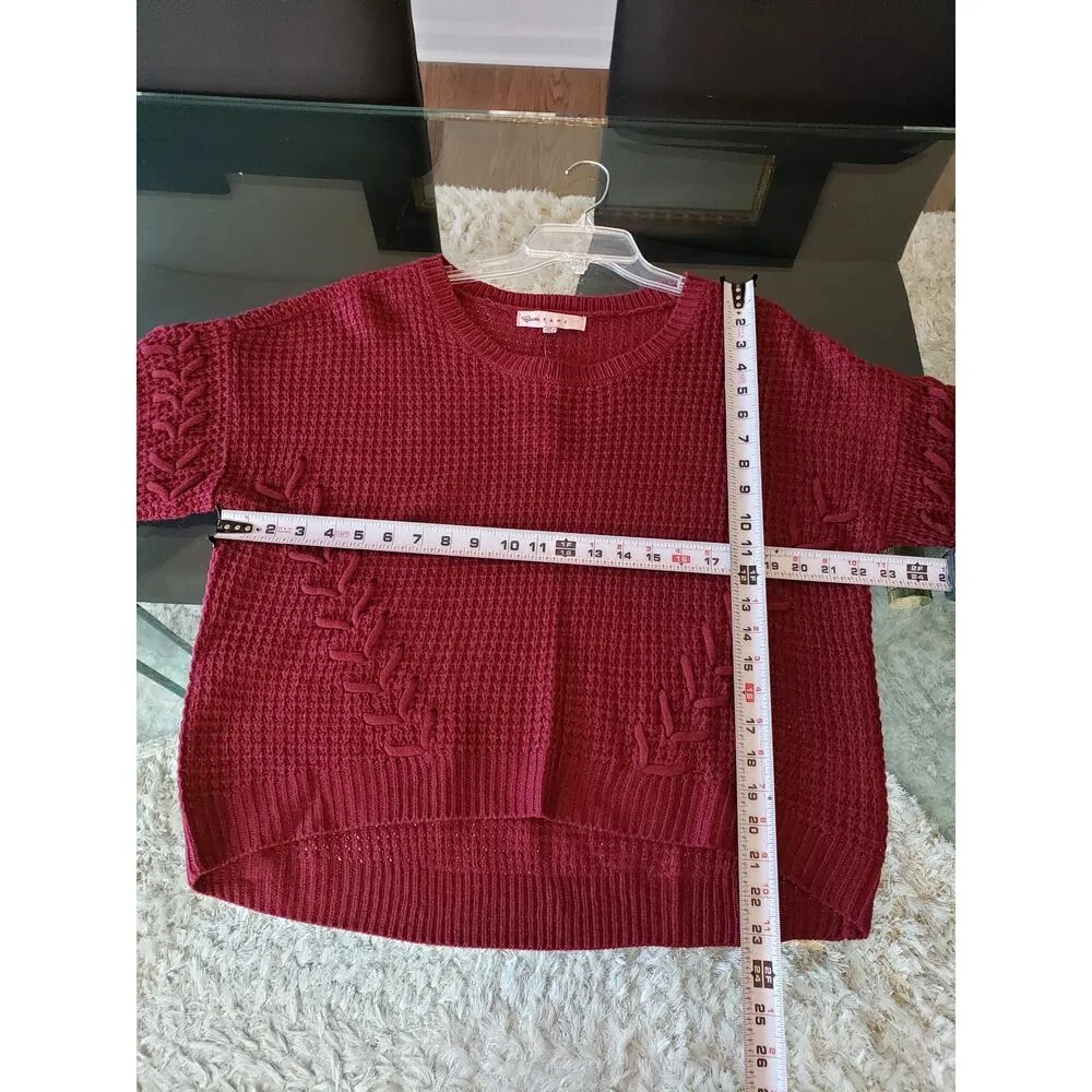 Crave Fame Sweater Women's XL Burgundy Waffle Knit Drop Shoulder Pullover - Image 9