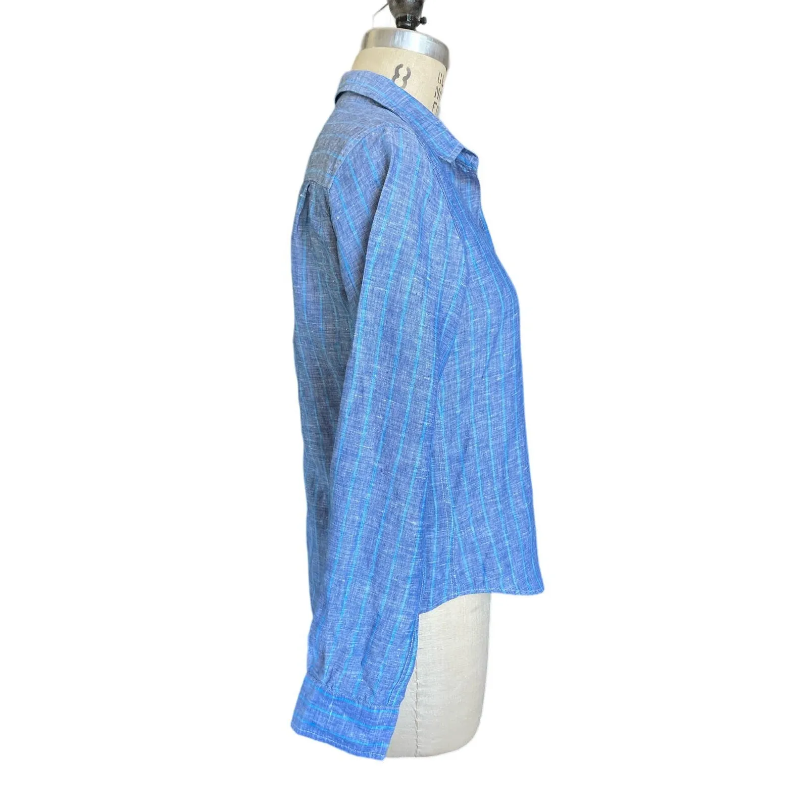 Frank & Eileen Barry Tailored Button Up Linen Blue Stripe Size XSmall XS - Image 3