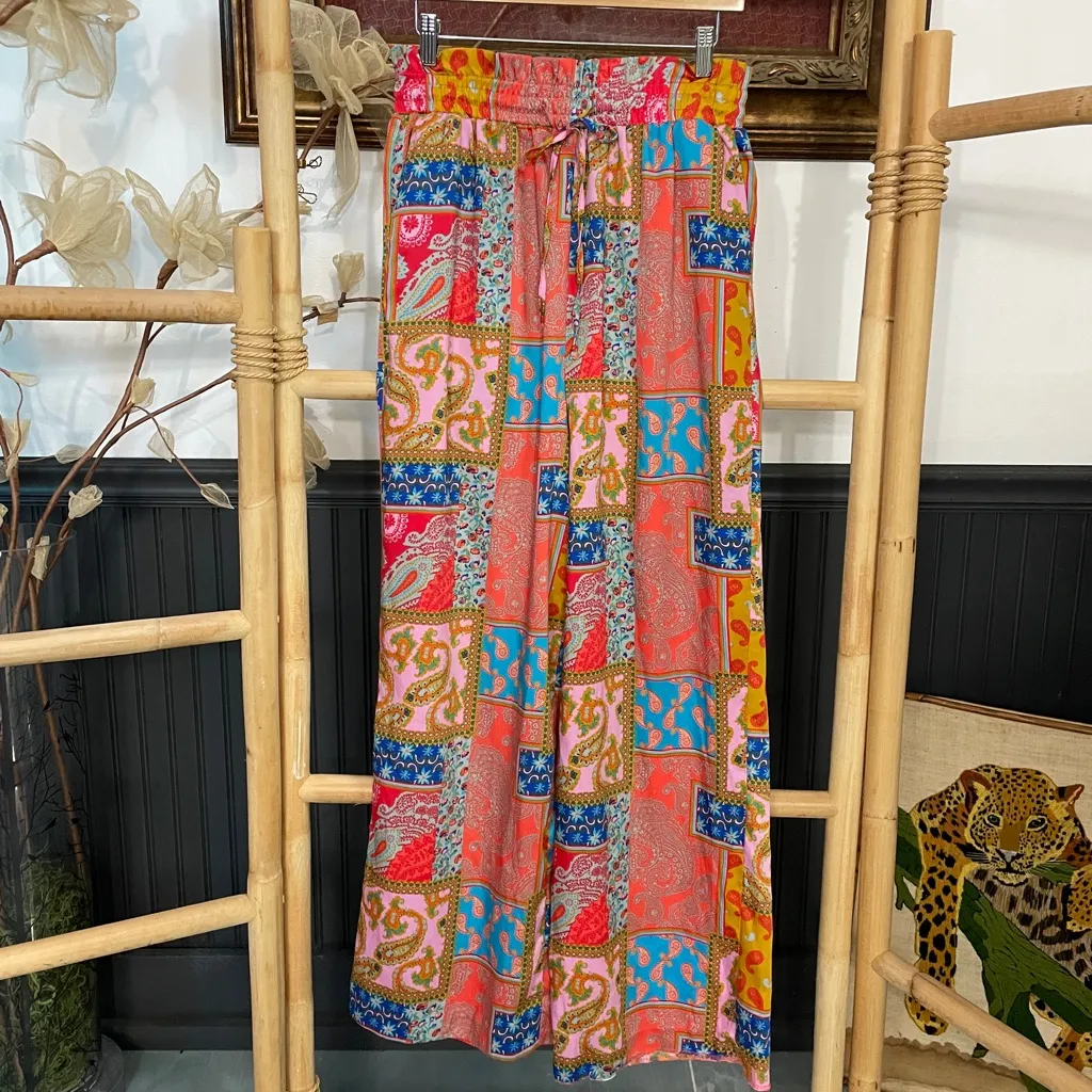 Free People Intimately Patch Things Up Satin Wide Leg Pull On Pants Sz M 🧡🎀 - Image 4