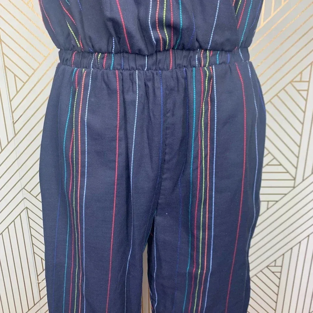Anthropologie Dolan Jumpsuit Cropped Striped Halter Navy Blue Rainbow Size Small - Image 4