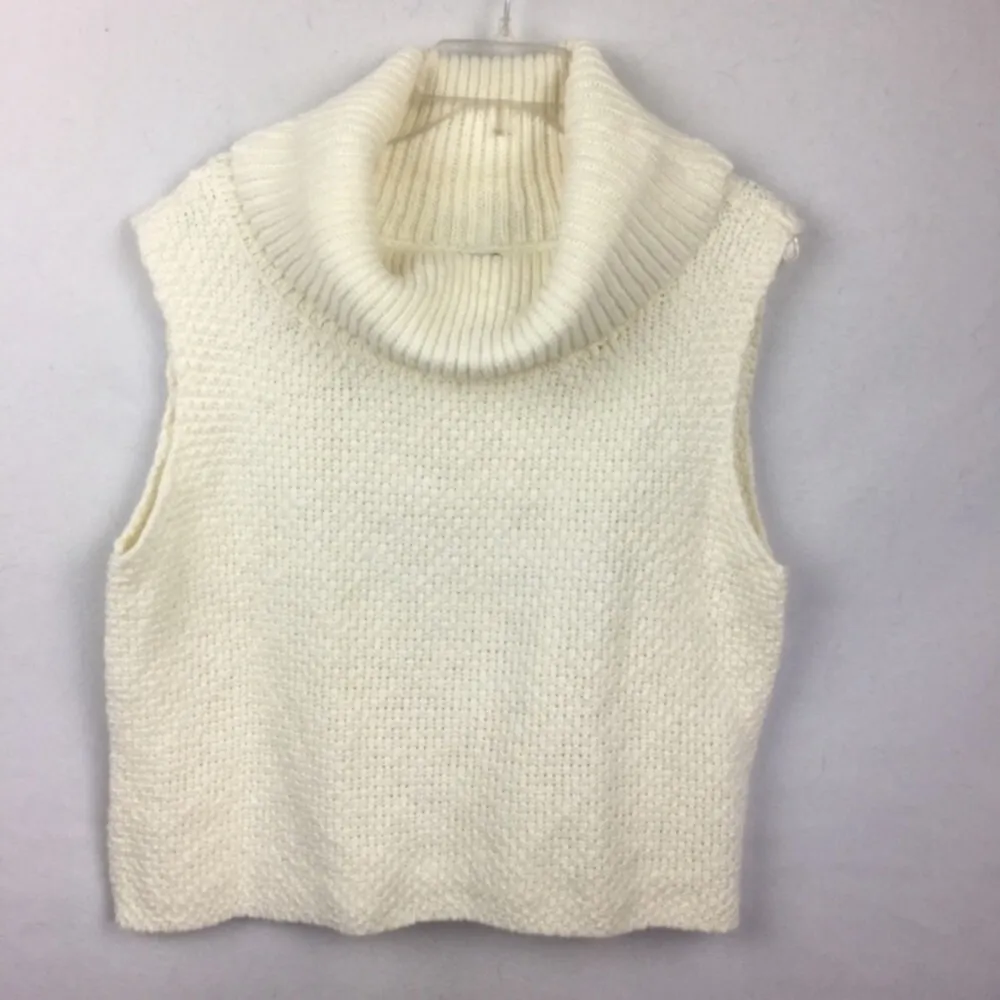 Bebe Ivory Sleeveless Knit Turtleneck Split Open Back Sweater L - Image 5