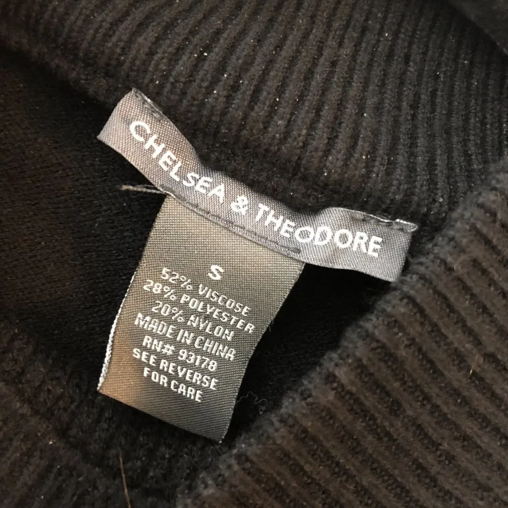 Chelsea & Theodore Womens Sweater Mock Neck Gathered Hem Black S - Image 3