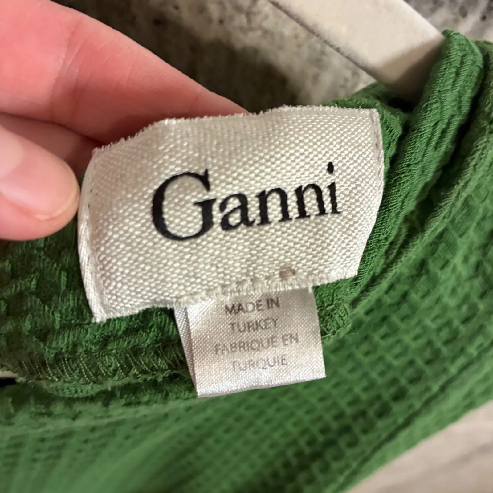 Ganni Green Textured Short Sleeve Drop Waist Dress XS - Image 2