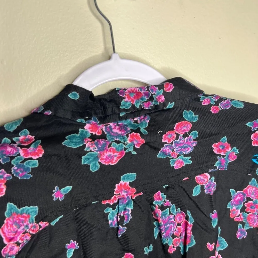 Billabong Women's Floral Button-Up Shirt Size S 100% Cotton Black‎ & Pink - Image 7