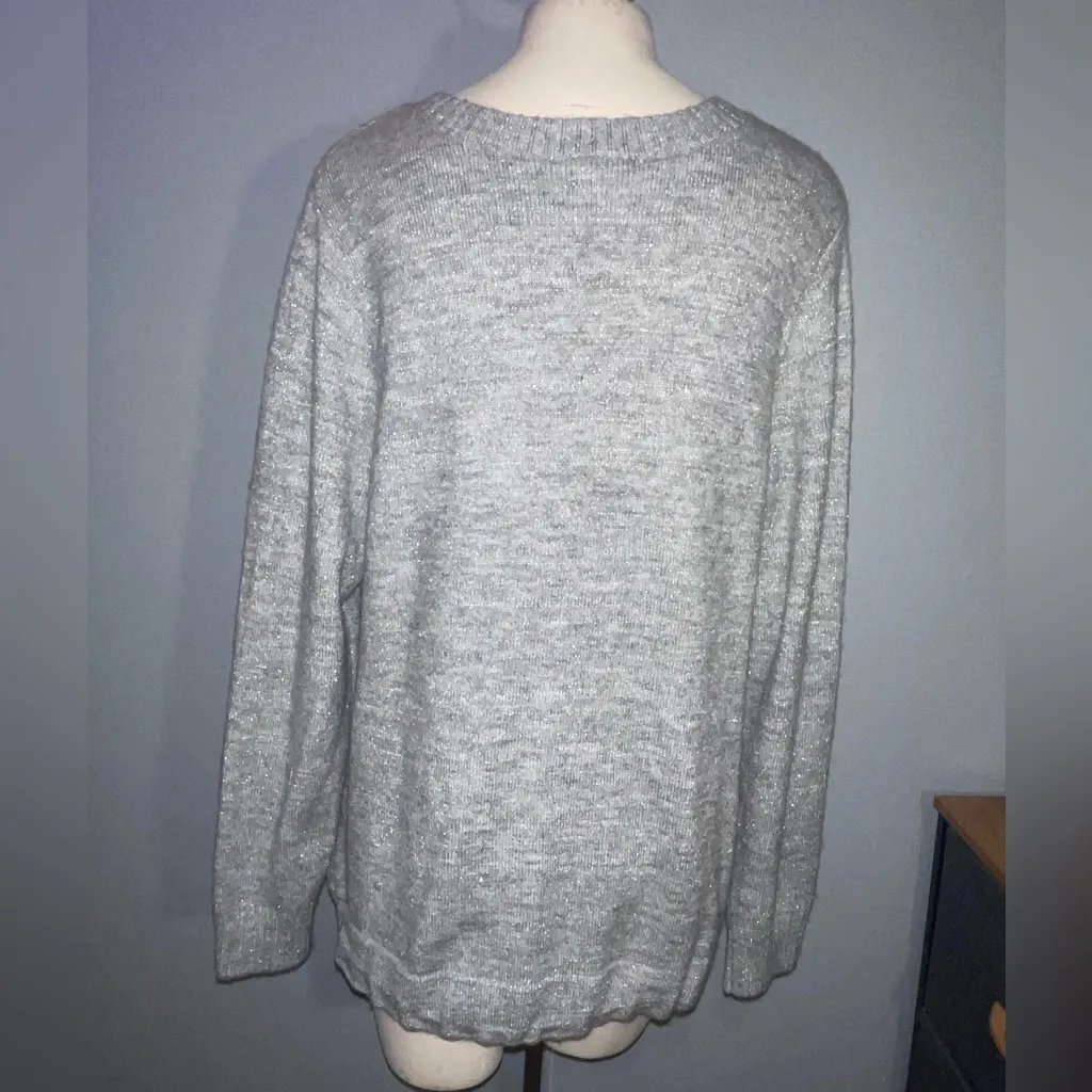 CHRISTOPHER AND BANKS Large Gray Sweater Dots Metallic Drawstring Waist top - Image 2