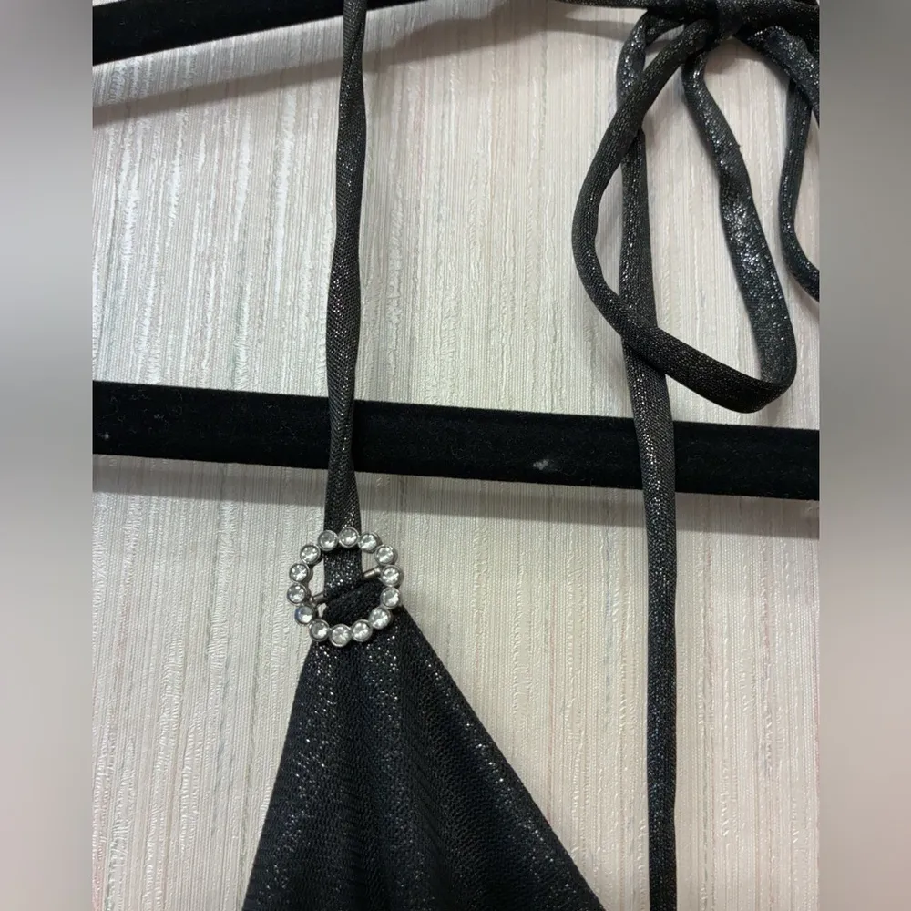 Express XS Black Metallic Sparkle Halter Mini Ruched Bodycon Tulle LBD Party Y2K - Image 4