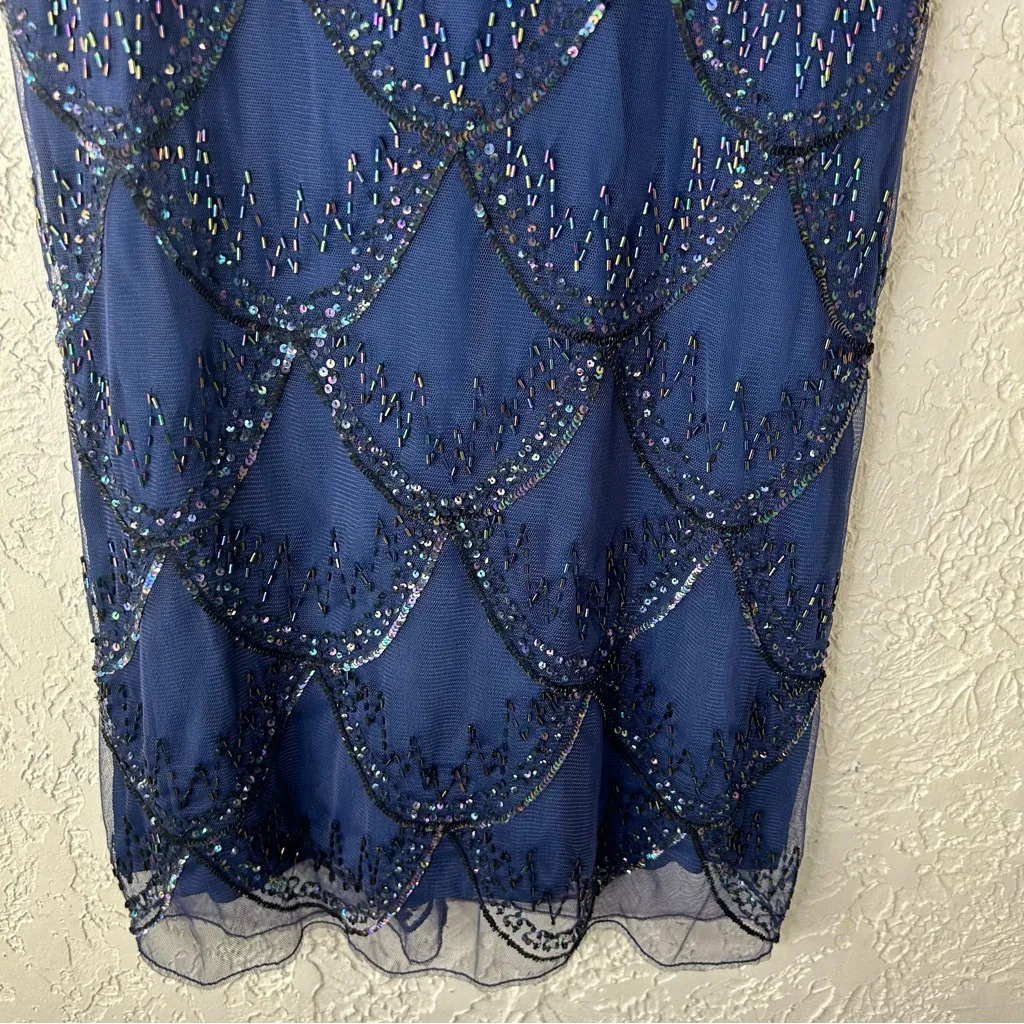 French Connection|Navy Blue Embellished Beaded Lace Midi Skirt Size 4 - Image 8