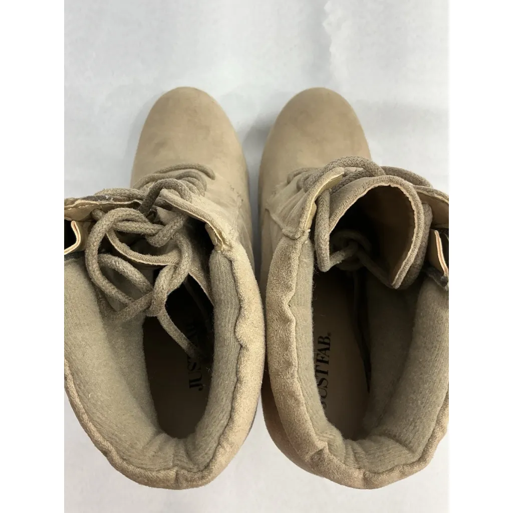 Womans Just Fab Joseppah Ankle Boots 7m tan Lace Up Zip Up Wedge Heel NWOT - Image 6