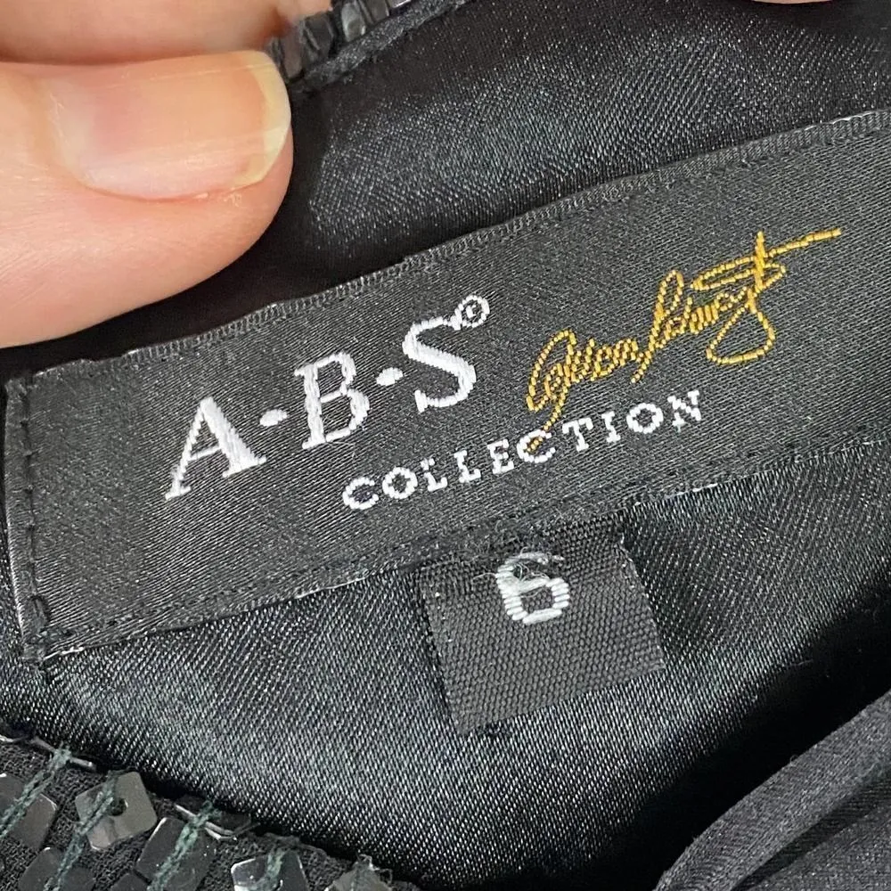 A.B.S. Allen Schwartz Collection Blue Silk Black Sequins Mini Dress Size 6 Blue - Image 10