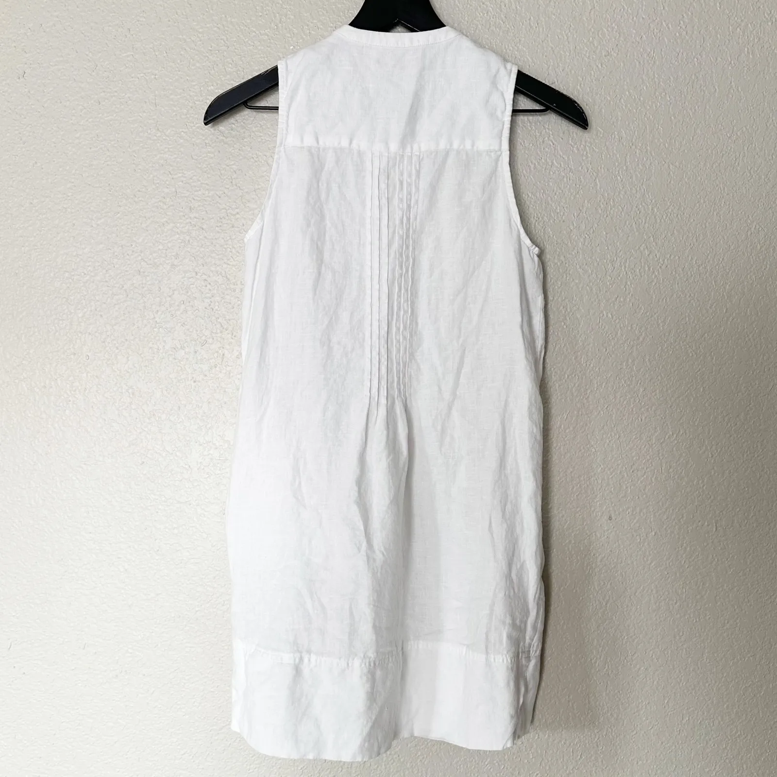 Quince 100% European Linen Sleeveless Swing Dress Pintuck Button Front XS White - Image 6