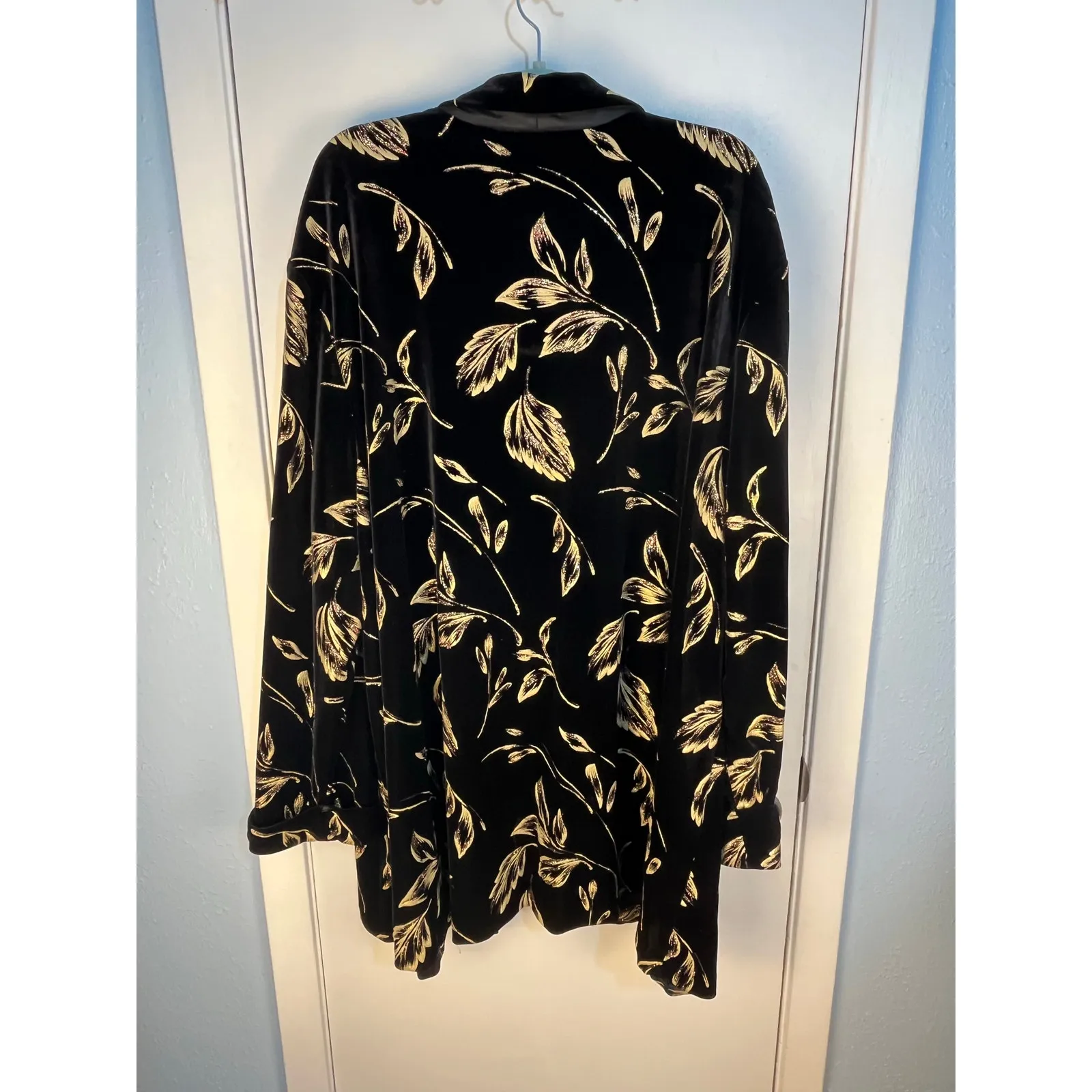 VTG Another Thyme Cardigan Jacket 4X Black Velvet Gold Glitter Leaves Whimsigoth - Image 6