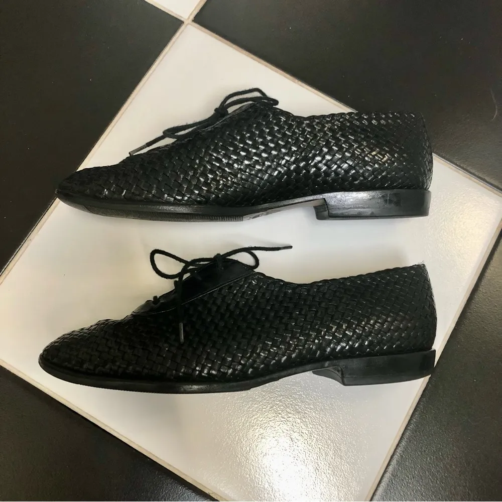 Vintage 60s Bally of Switzerland Leather Basket Weave Lace Up Loafers Unique 7.5 - Image 2