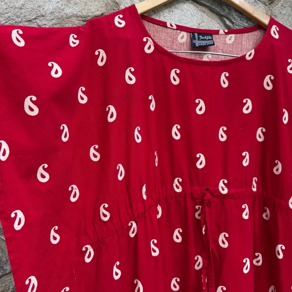 Vintage 90s Cotton Red Paisely & Floral Kaftan Dress - Image 4