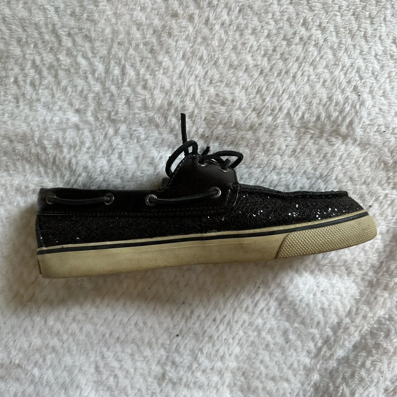 Black Glitter Sequin Sperry Boat Shoes - Image 5