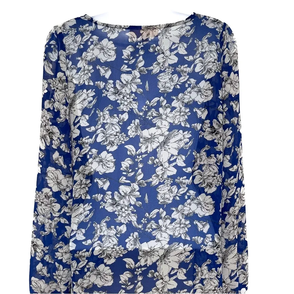 2/$30 Anthropologie Philosophy Floral Print Chiffon Long Sleeve Blouse Top VNeck - Image 7
