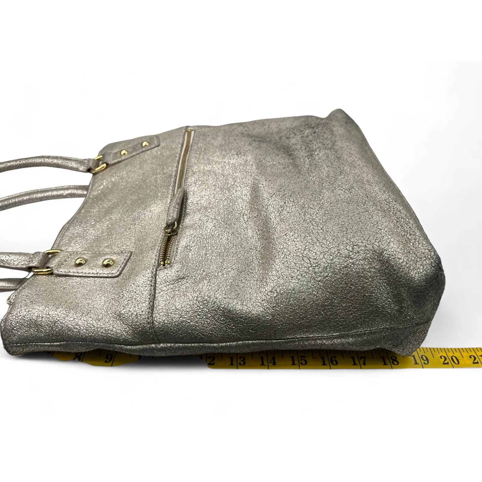 J.Crew metallic tote bag with zippered compartments leather gold shoulder purse - Image 8