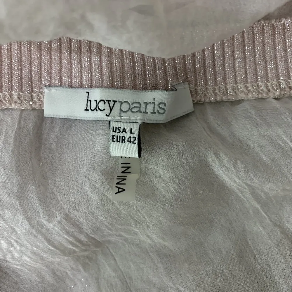 LucyParis Women's Top Large Sheer Mesh Long Sleeve Light Pink Blouse - Image 6