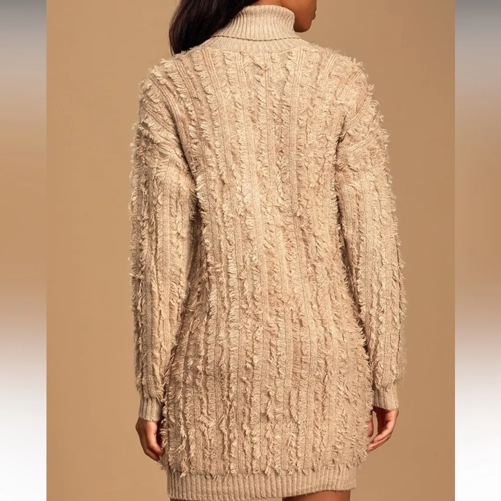 Lulus Snuggle Up To You Beige Turtleneck Knit Sweater Dress - Image 2