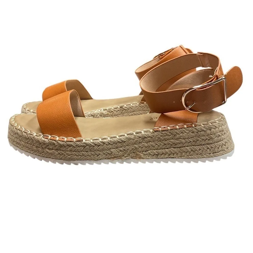 Olivia Miller Beach Open Toe Slingback Espadrille Wedge Sandals Cognac Size 10 - Image 3