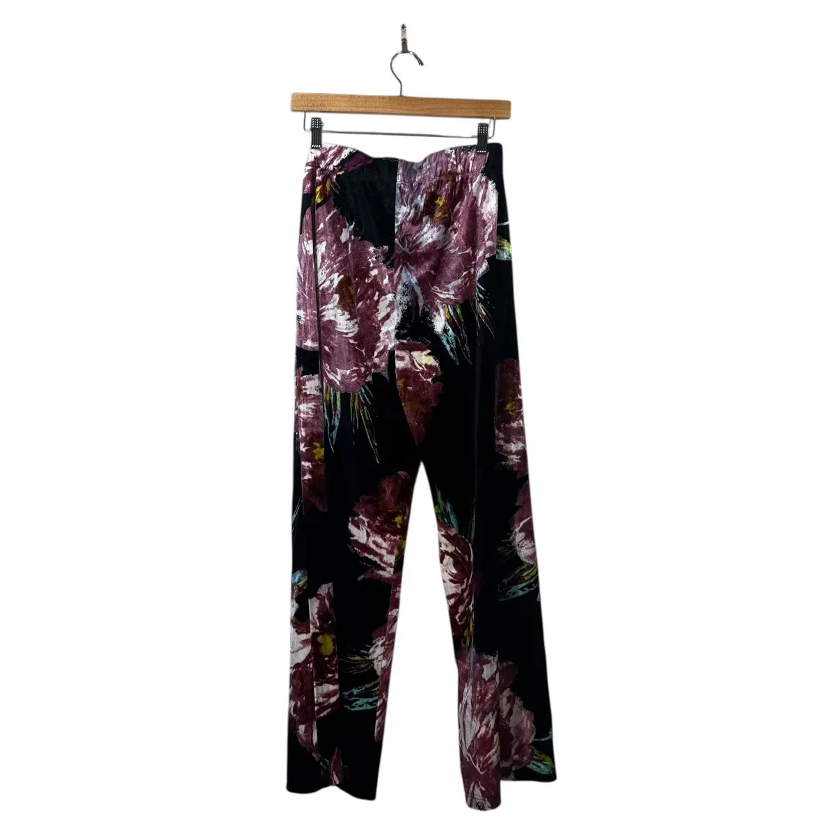 Mod X Velvet Floral Wide Leg Pants Womens S Black Purple Boho Hippie Lounge - Image 6