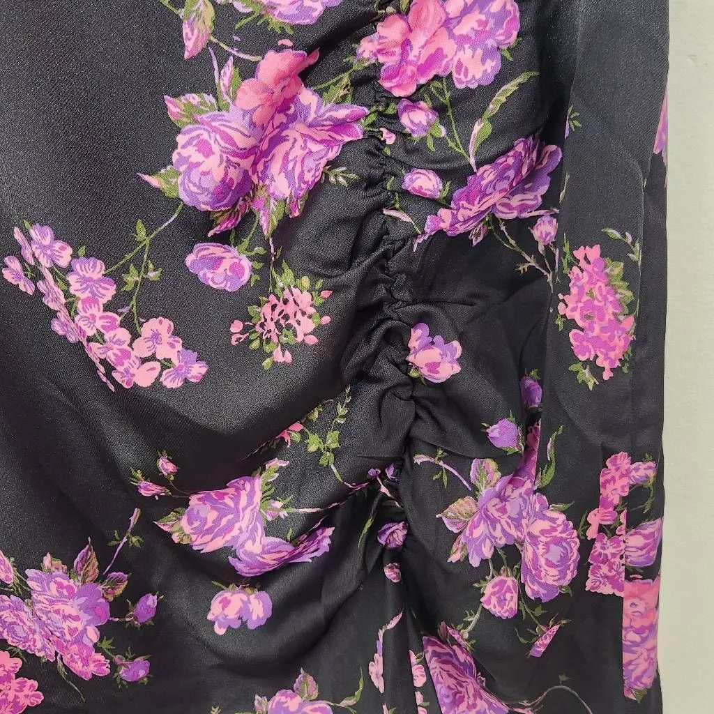 Leyden Black and Purple Floral Mini Dress NWT Size Medium Wedding Guest Dress - Image 4
