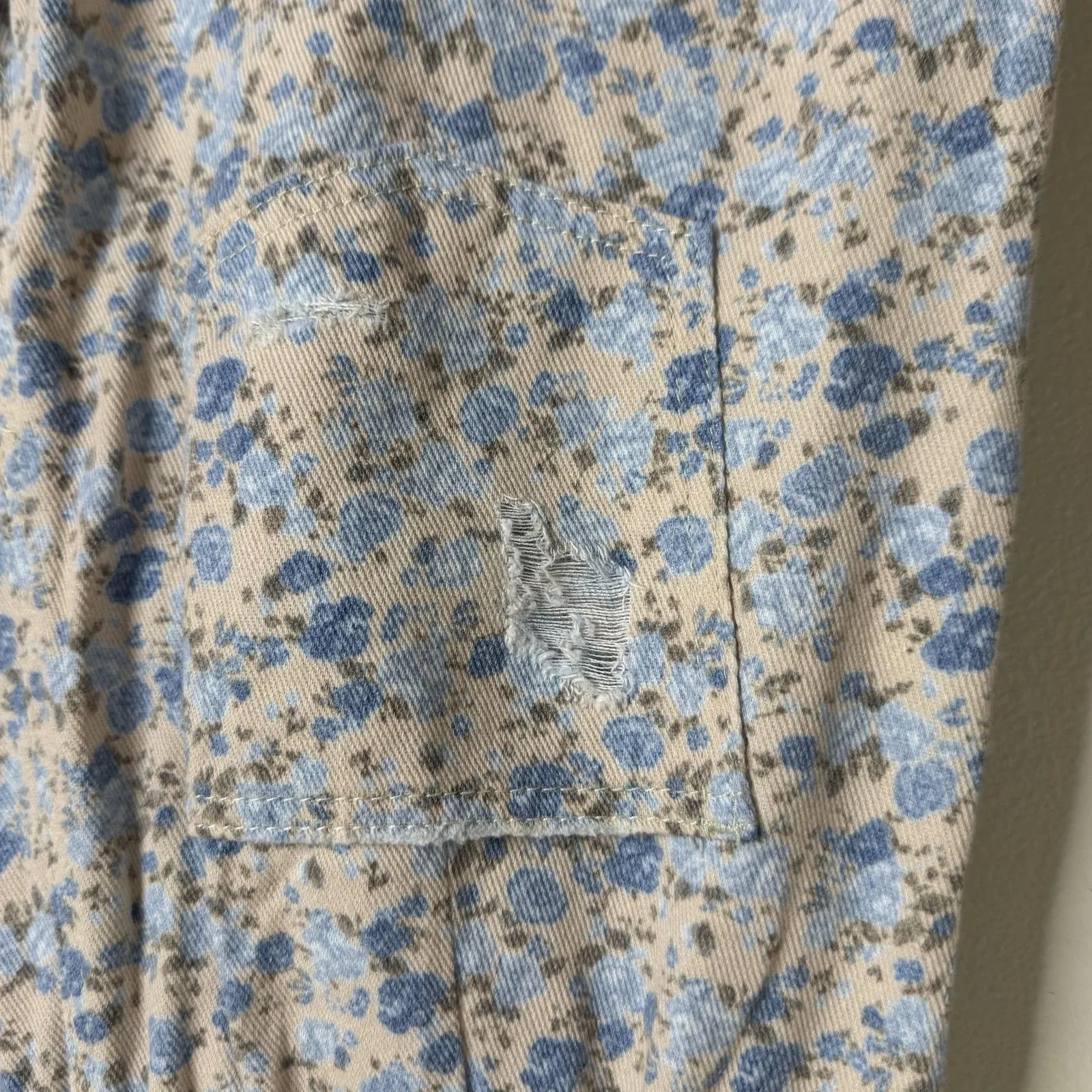 POL everyday edge pants Blue Floral Corduroy Wide Leg Distressed Elastic Waist S - Image 12