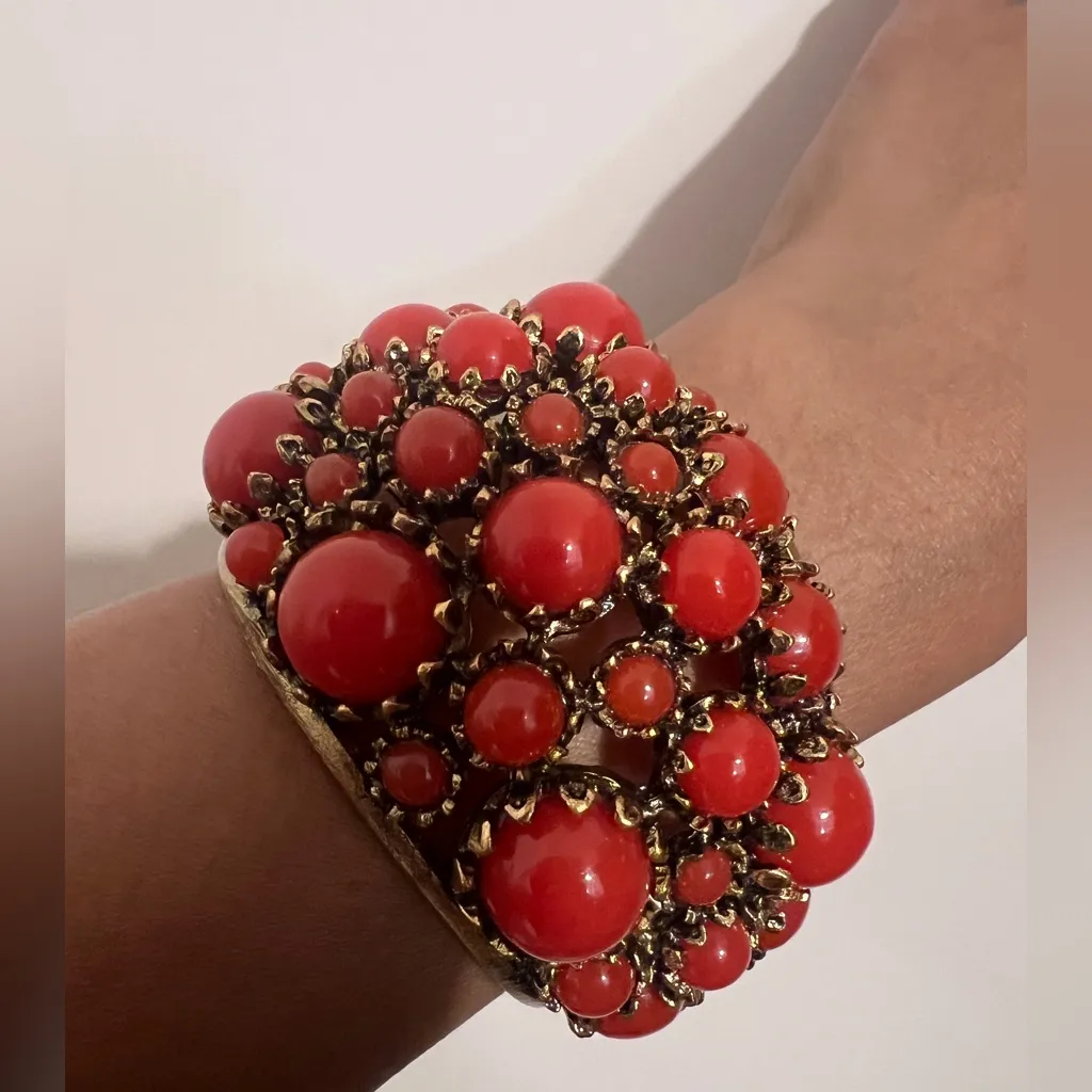 Zara Resin Cuff Bracelet Orange Coral Gold SOLD OUT Chunky Bohemian Boho Artsy c - Image 5