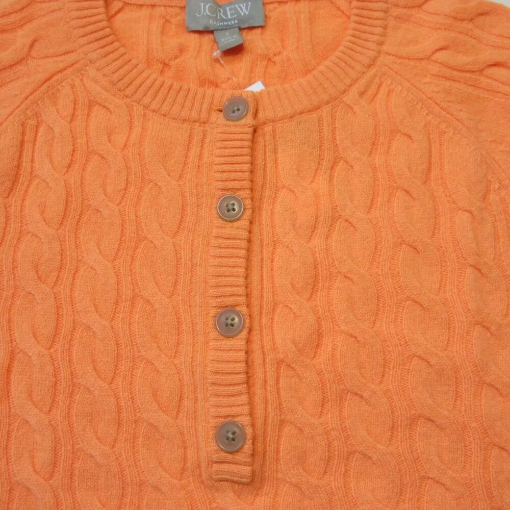 NWT J.Crew Cashmere Cable-knit Henley T-shirt in Neon Cantaloupe Sweater S - Image 2