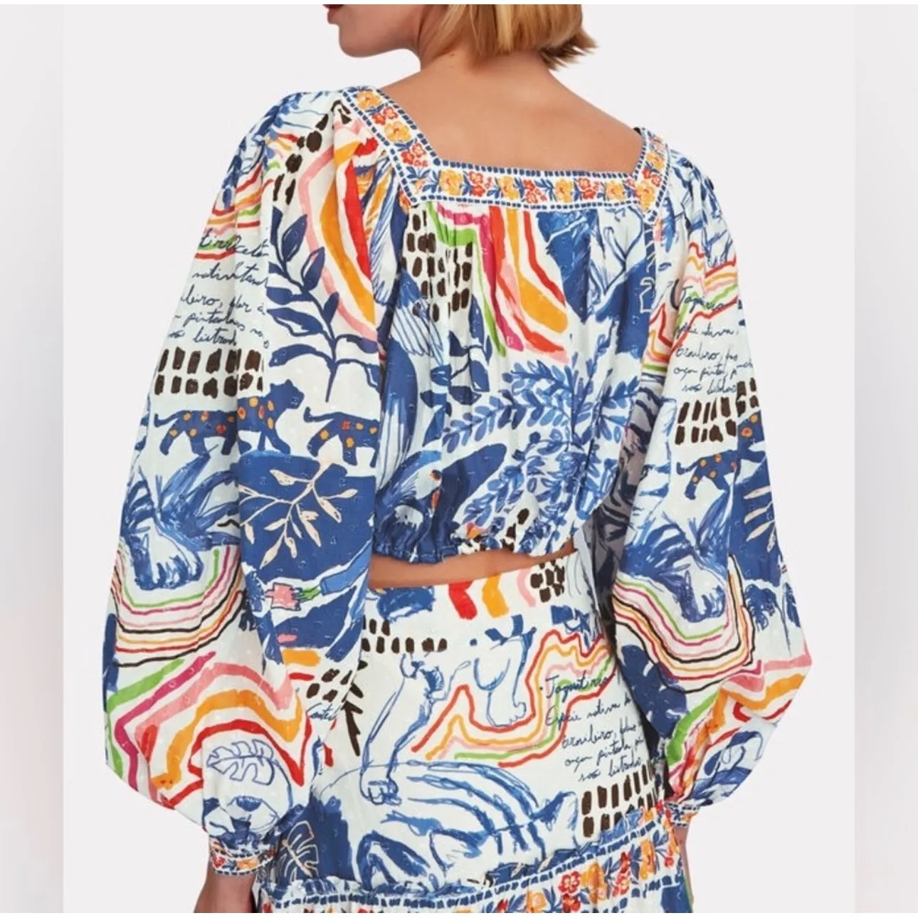 FARM Rio Wild Brazil Crop Top Square Neck Balloon Sleeve Top Womens XS - Image 3