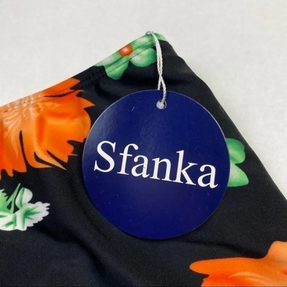 Sfanka Floral‎ Print Skirted Bikini Bottom Black Size XL - Image 4