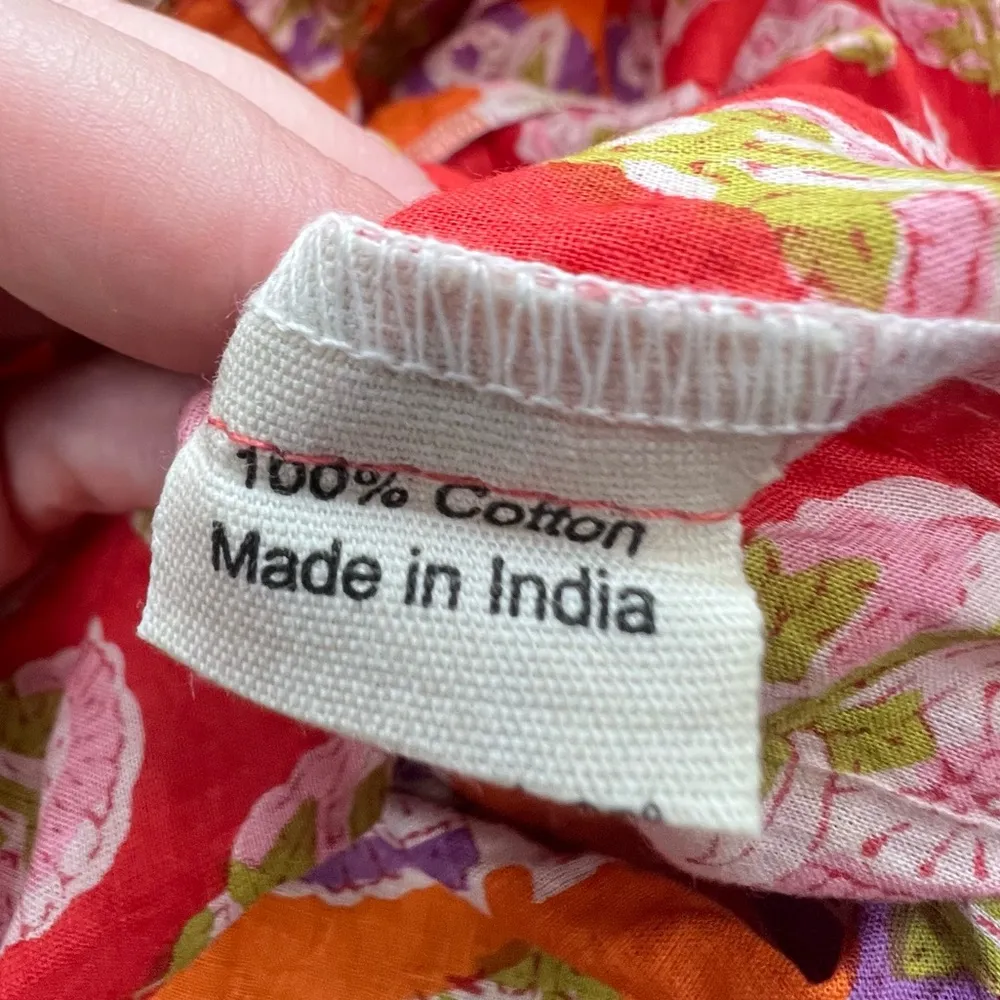 Bohemian block print tiered maxi dress 100% cotton sz L - Image 6