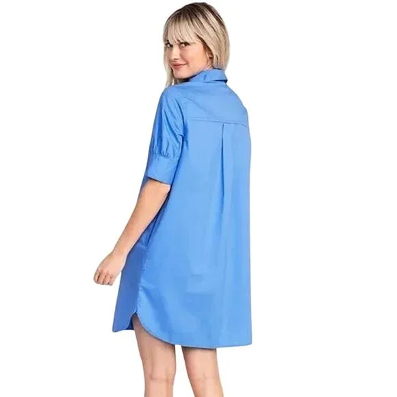 Old Navy Blue Puff-Sleeve Cotton-Poplin Oversize Shirt Dress Size XL - Image 2