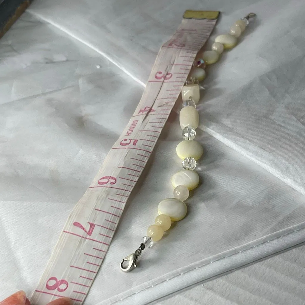 Artisan made set Mother of Pearl & Crystal necklace & bracelet - Image 5