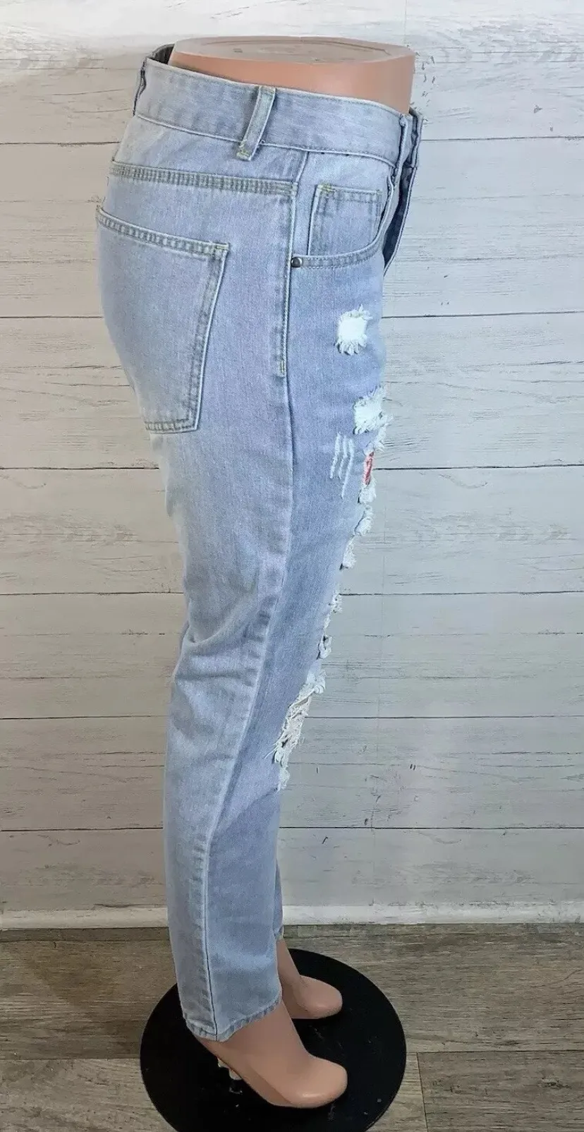 Womens patchwork distressed jeans high rise size 28 Blue - Image 5