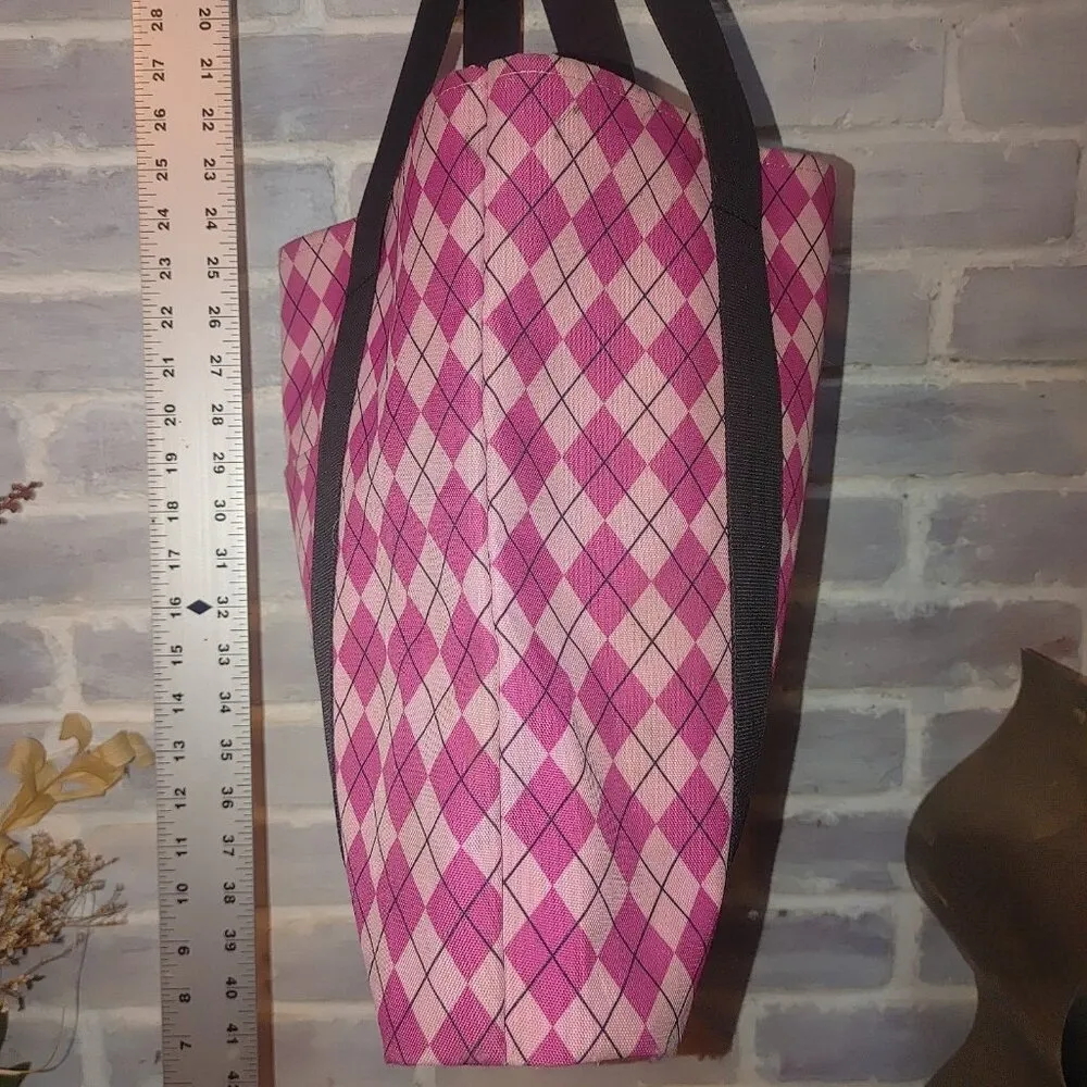 JanSport Large  Pink Plaid Tote Plastic Lining Inside - Image 4