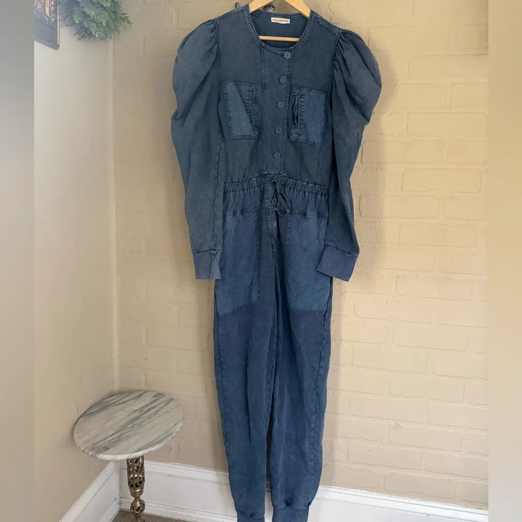 Ulla Johnson Sadie Jumpsuit medium blue puff shoulder long sleeve pockets - Image 7