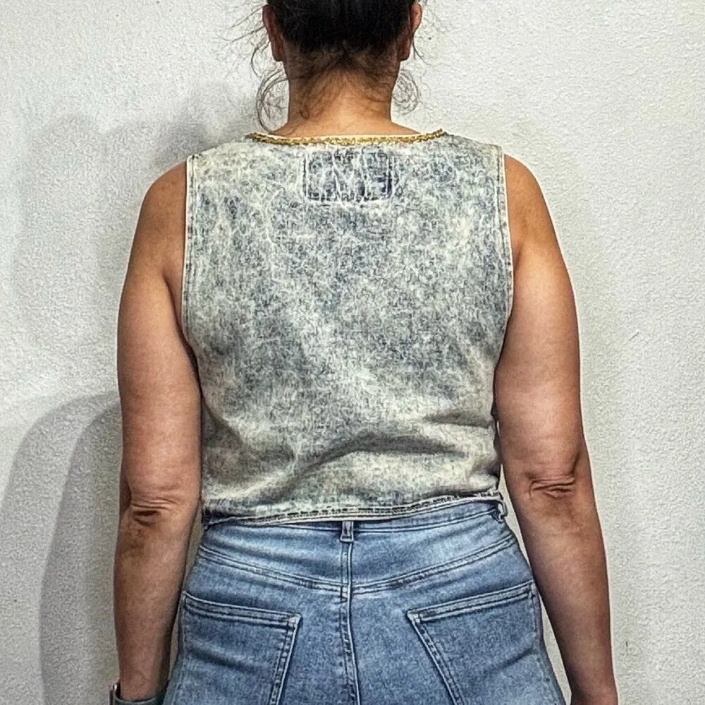 Centz Denim Acid Wash Embellished Vintage Button Up Vest Sz M Blue Size M - Image 9