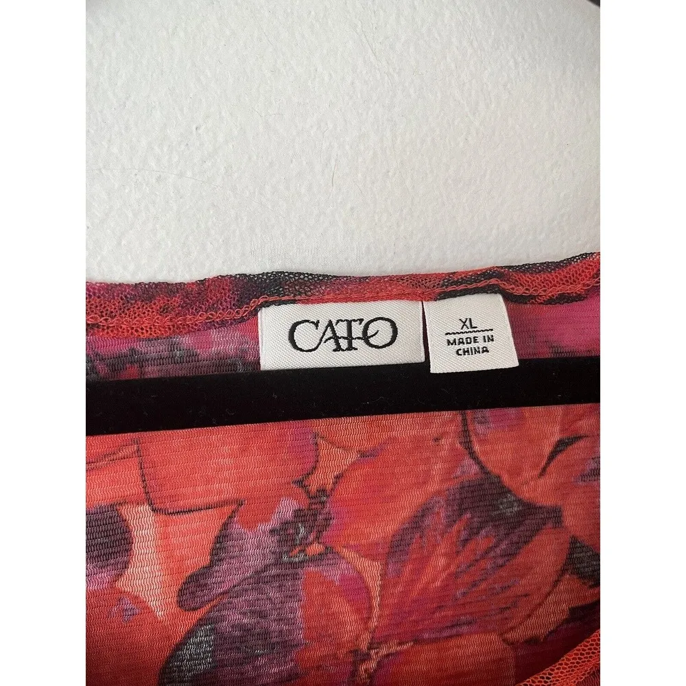 Cato Red Floral Tropical Sunset Drapey Pullover Sleeveless Blouse Womens Size XL - Image 4