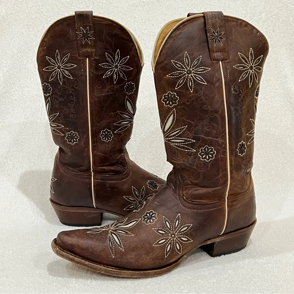 Shyanne Daisy Mae Floral Cut Out Western Cowboy Leather Boots Size 10 - Image 11